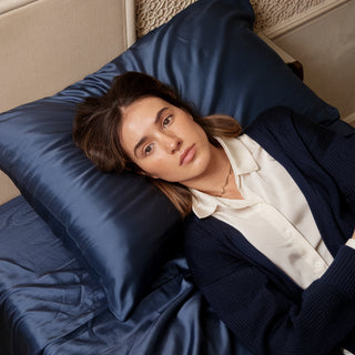 taie doreiller en soie bleu